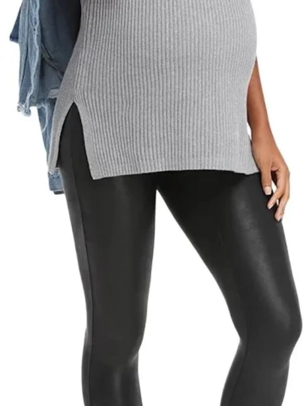 Maternity High-Waist Black faux leather Leggings - Picture 2 of 8